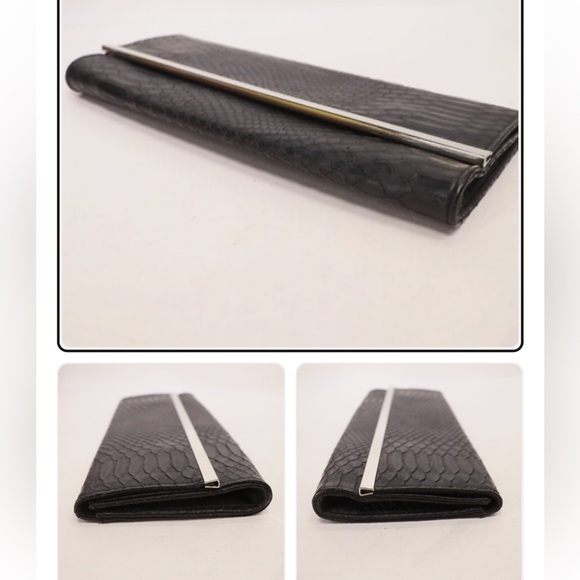 Express Black Faux Croc Leather Clutch Envelope Flap - Picture 3 of 9